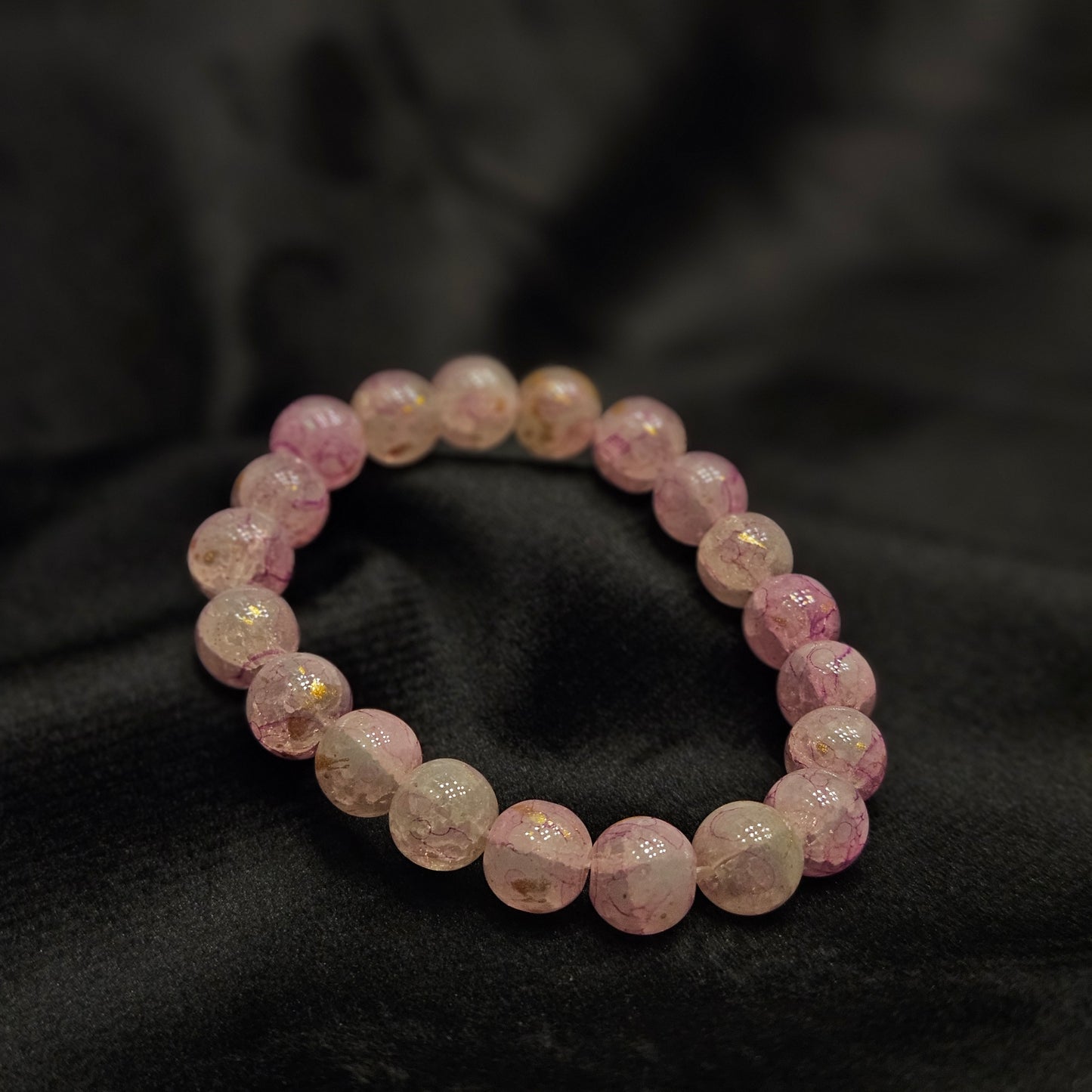 Pink Crackle Quartz Beaded Bracelet - Premium Stretch Crystal Stone Bracelet