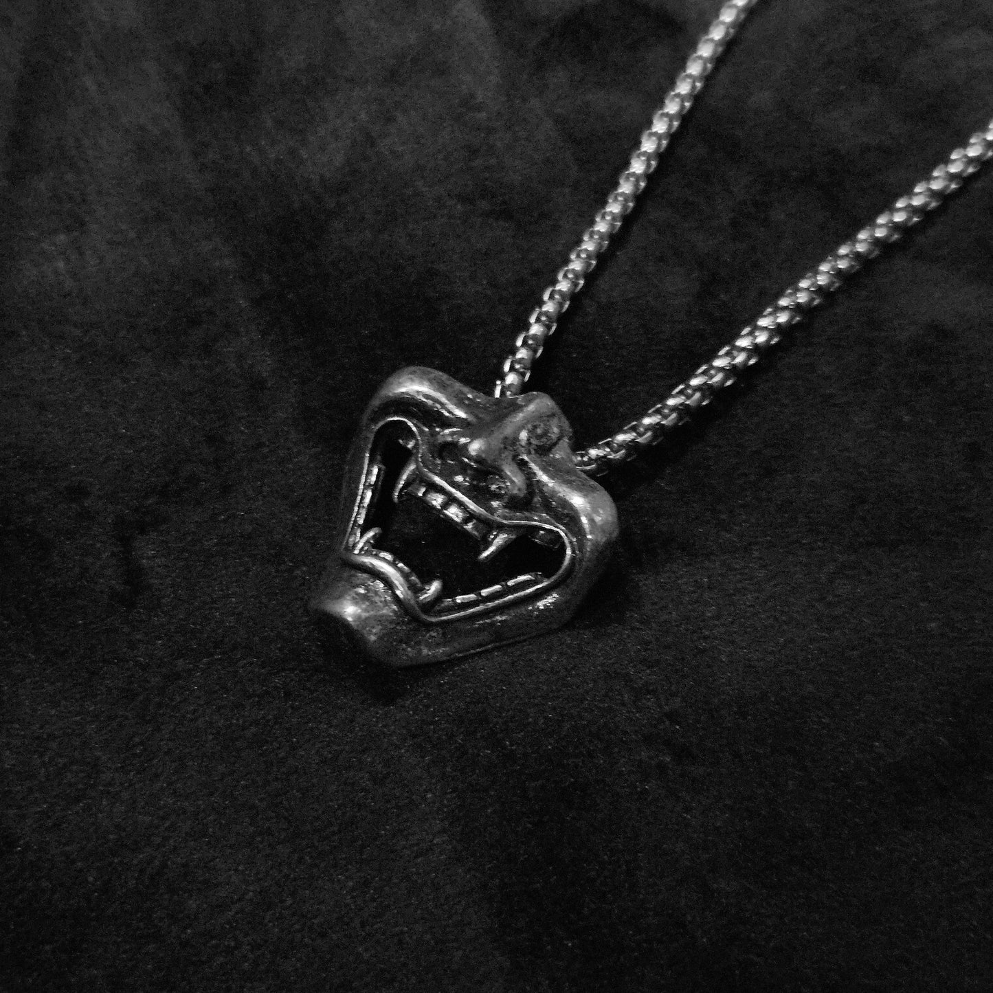 Japanese Oni Mask Pendant in Antiqued Silver