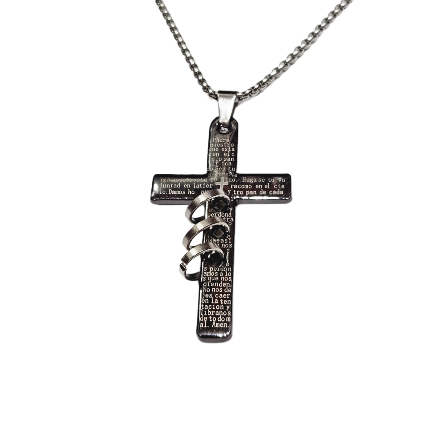 Black Stainless Steel Bible Verse Cross Pendant Necklace