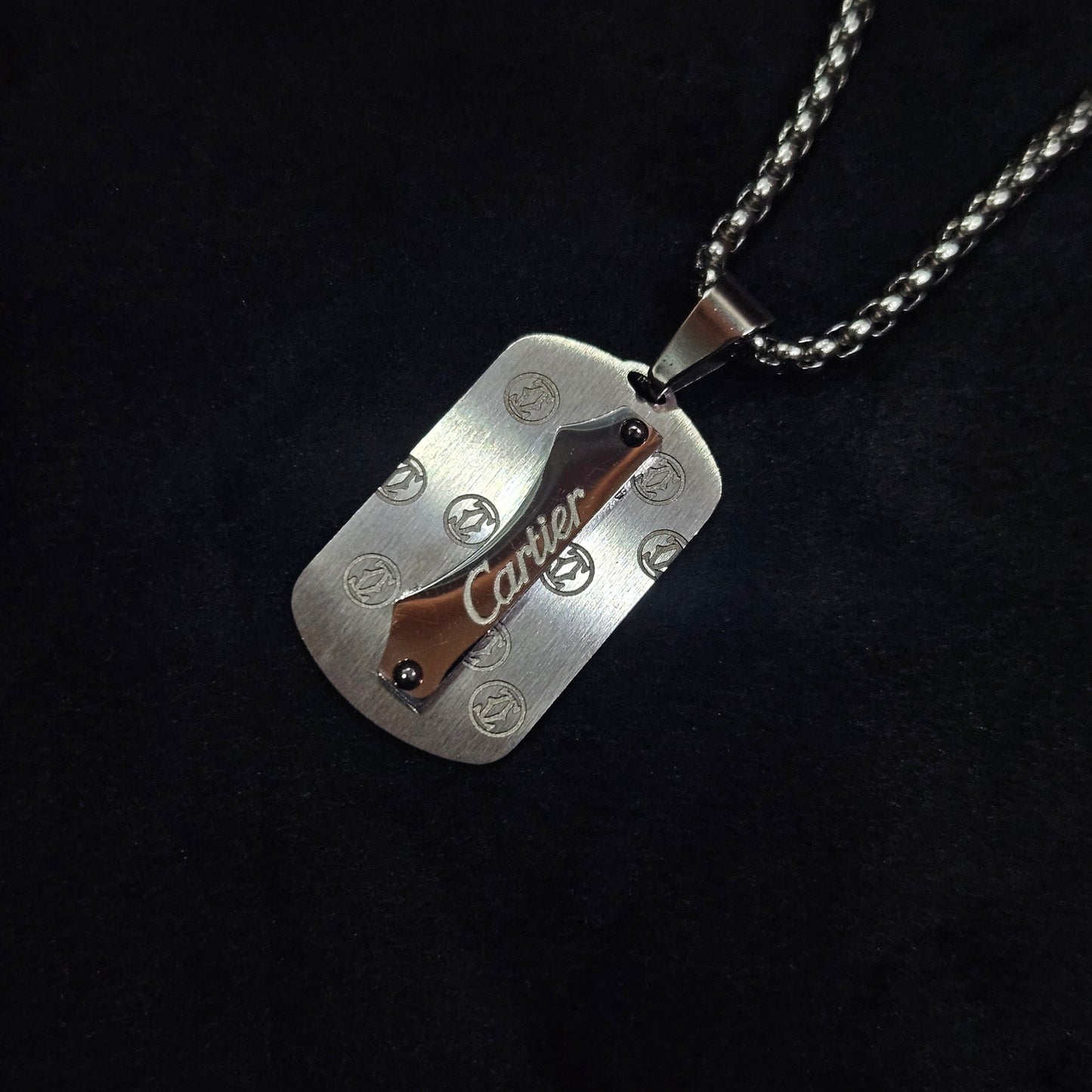 Brushed Metal Designer Dog Tag Pendant Necklace (Stainless steel)