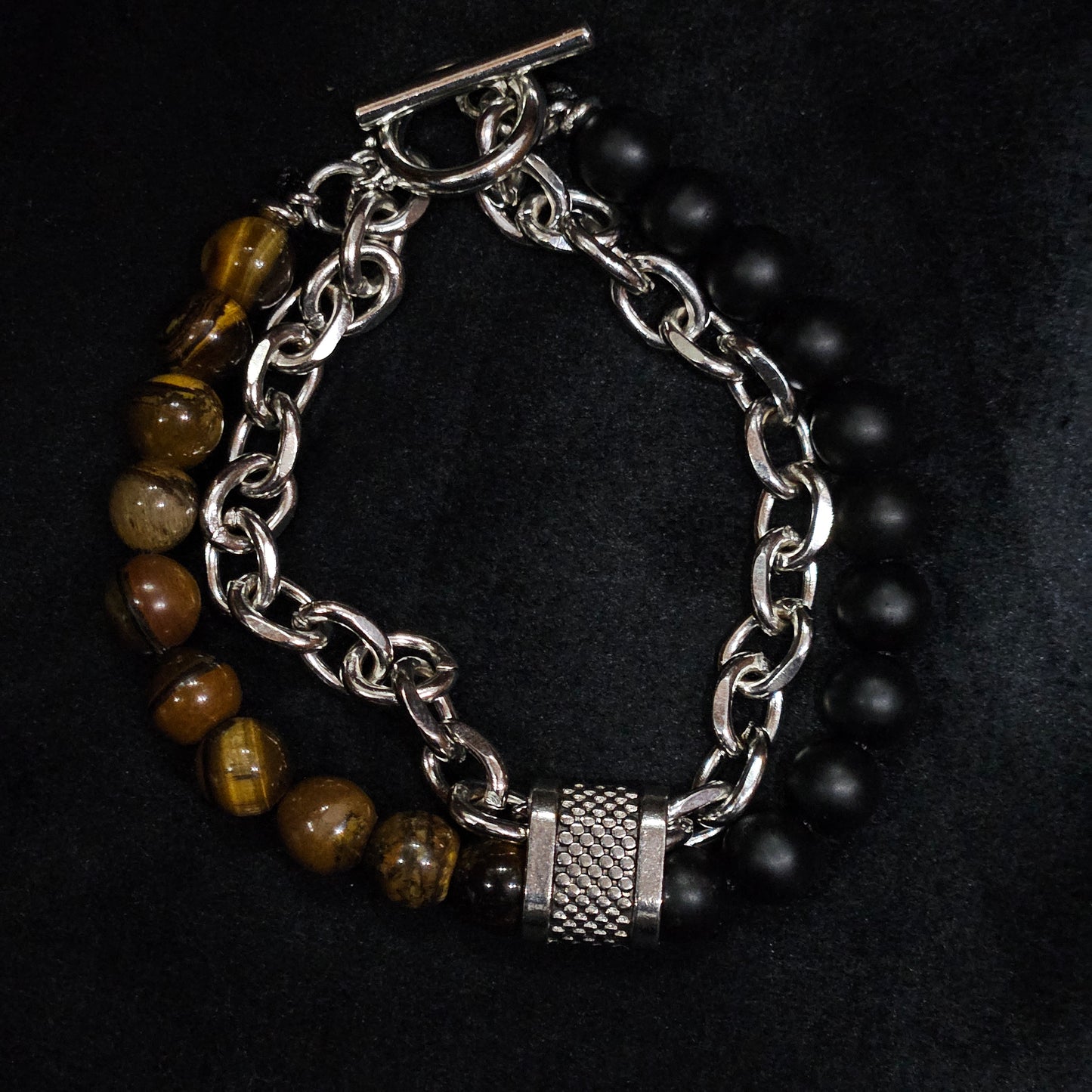 Midnight Tiger Eye & Matte Black Bead Chain Bracelet