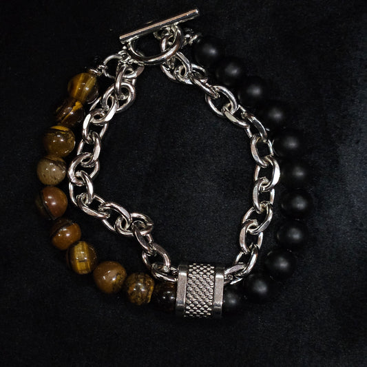 Midnight Tiger Eye & Matte Black Bead Chain Bracelet