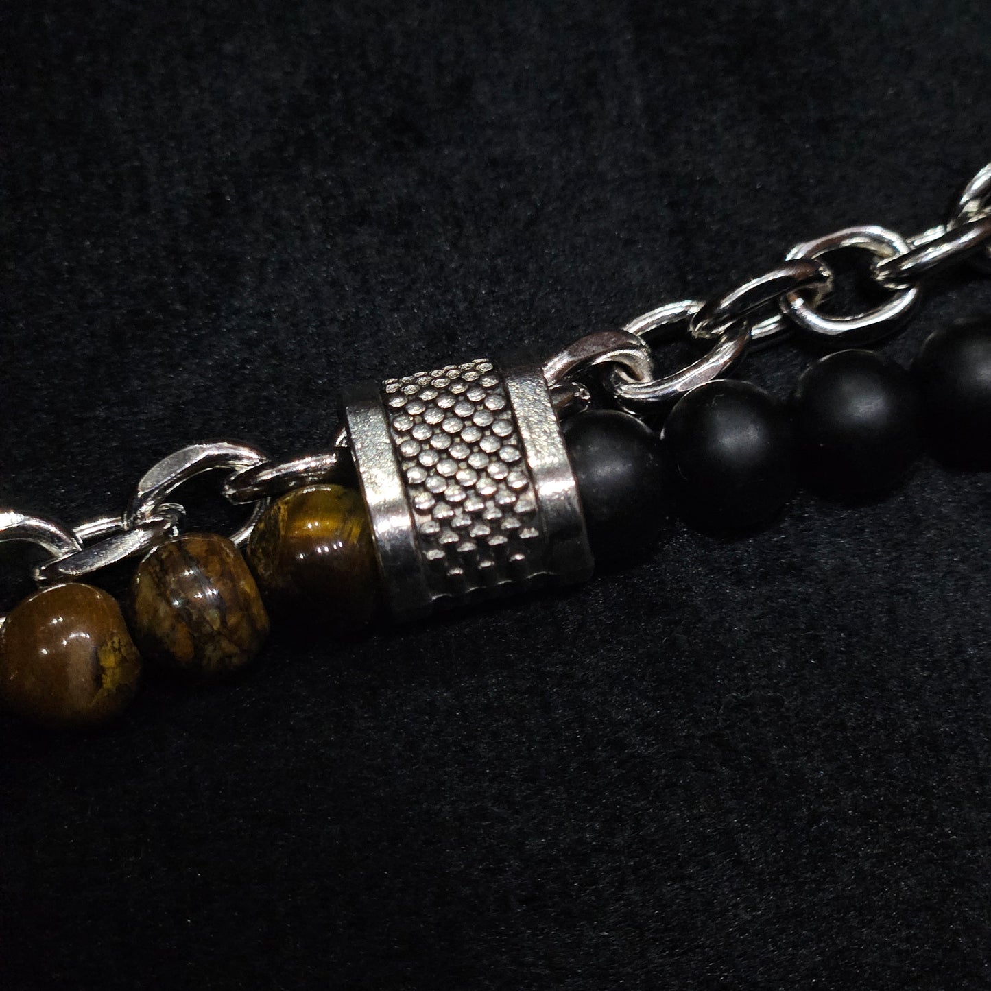 Midnight Tiger Eye & Matte Black Bead Chain Bracelet