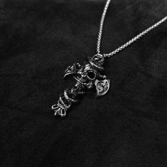 Gothic Battle-Axe & Serpent Skull Pendant