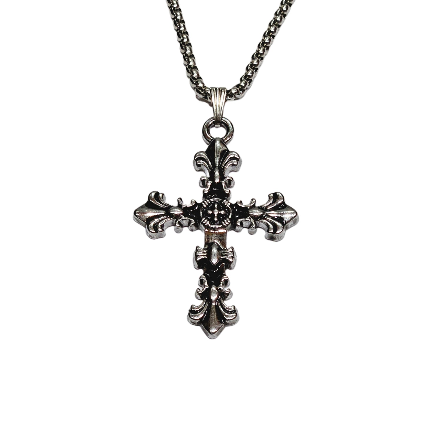 Medieval Cross Pendant Chain with Textured Center