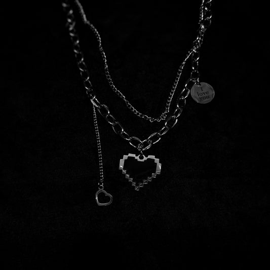 Retro Pixel Heart Multi-Layer Necklace