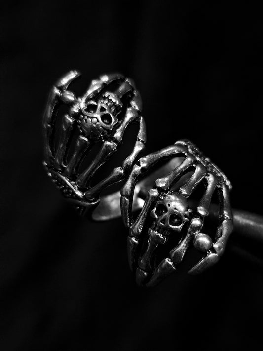 Vintage Gothic Skull & Skeleton Claw Statement Ring