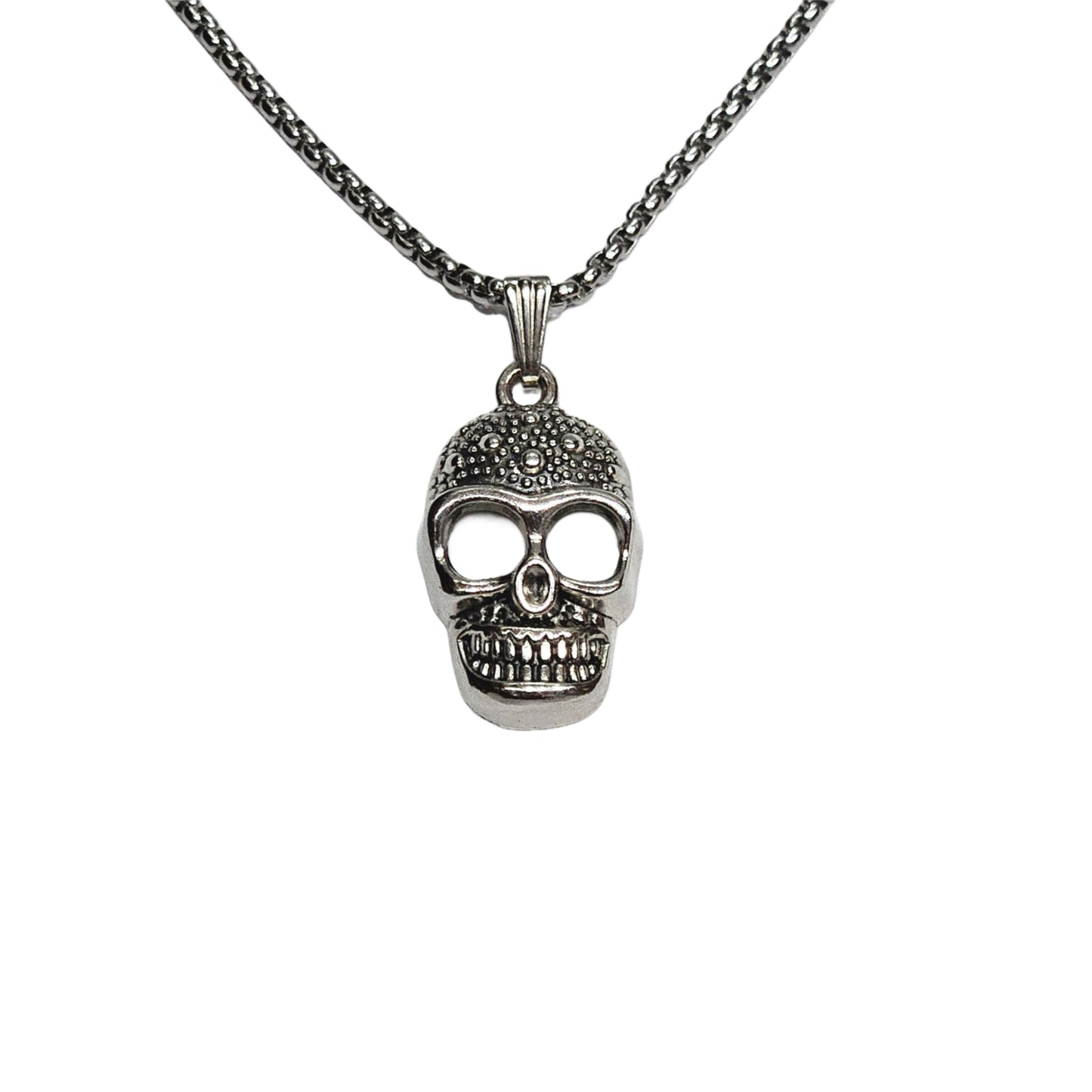 Silver Gothic Skull Pendant Necklace