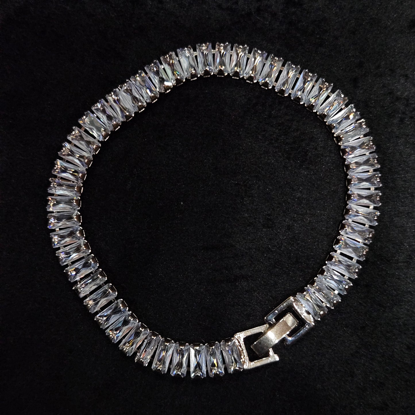 Baguette-Cut Crystal Tennis Bracelet in Silver Tone (Stainless steel)