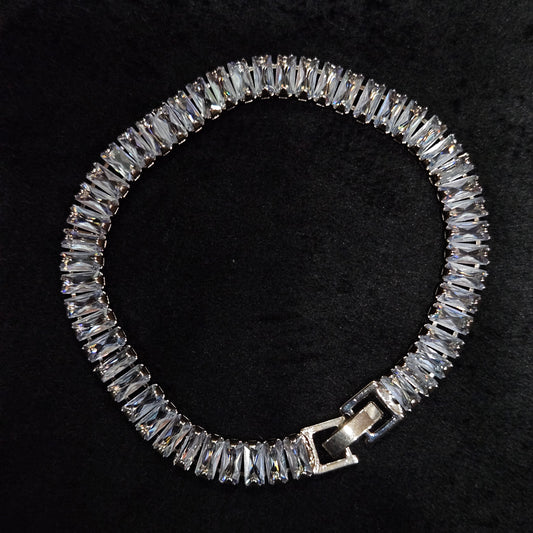 Baguette-Cut Crystal Tennis Bracelet in Silver Tone (Stainless steel)