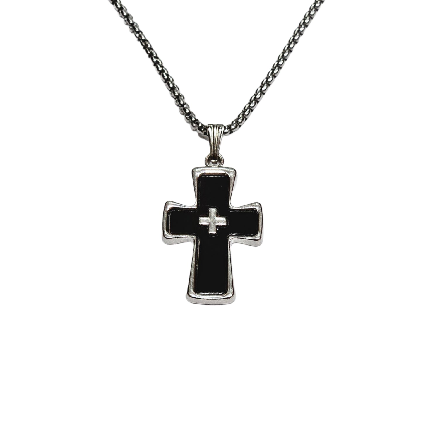 Minimalist Black Enamel Cross Pendant Necklace