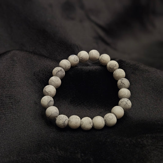 White Marble Stone Beaded Bracelet – Men’s "Arctic" Edition