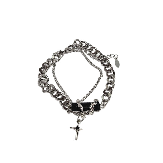 Onyx Eclipse Layered Cross Bracelet