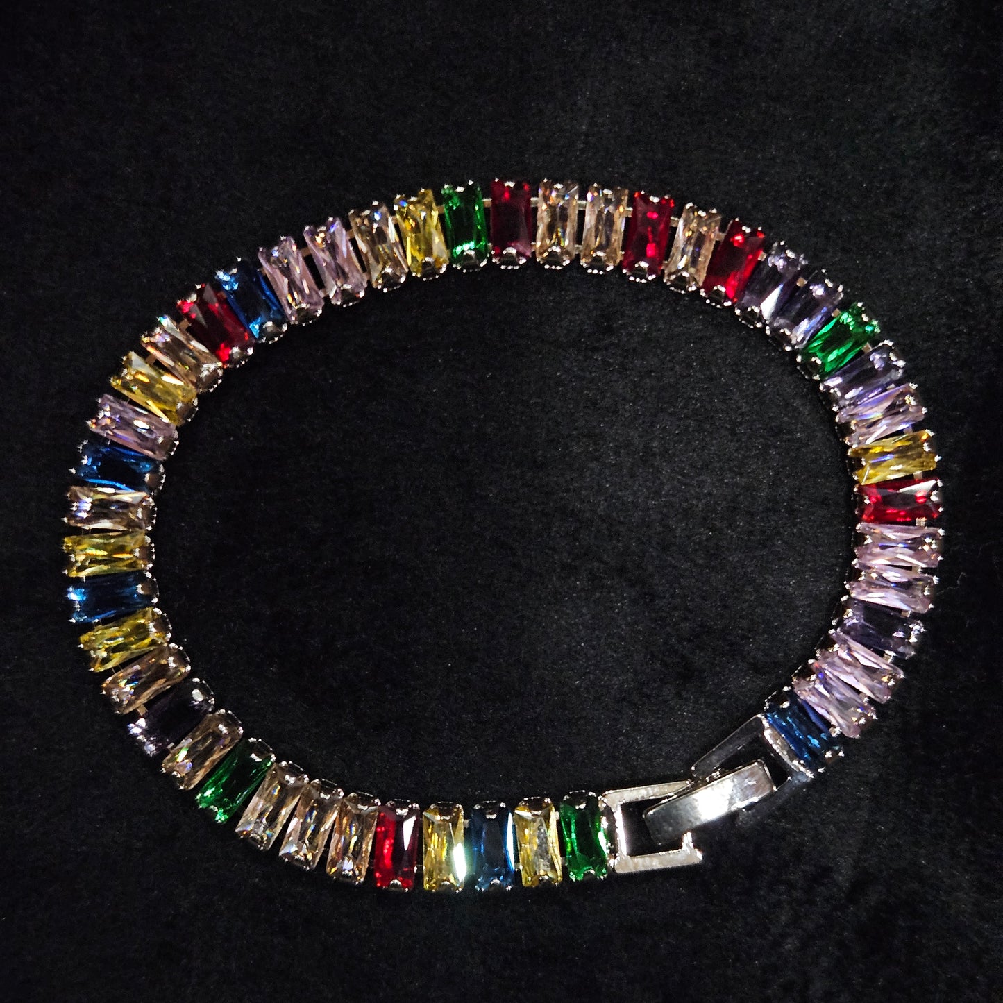 Multicolor Baguette-Cut Rainbow Tennis Bracelet (Stainless steel)