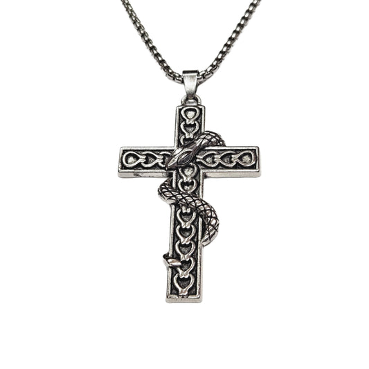 Celtic Cross Snake Pendant Necklace
