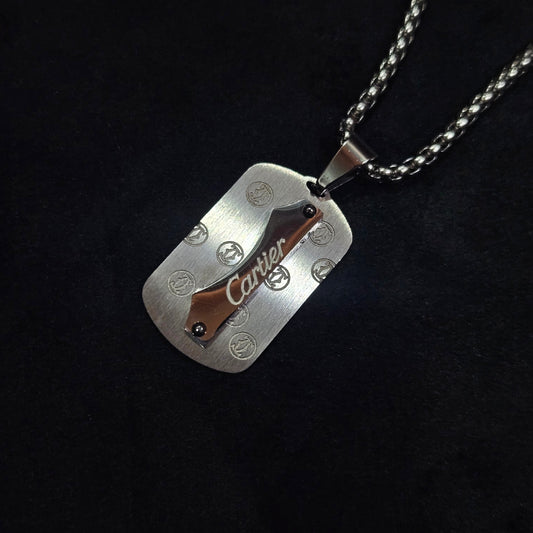 Brushed Metal Designer Dog Tag Pendant Necklace (Stainless steel)
