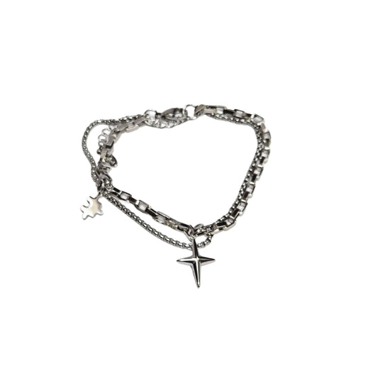 Cyber-Star Layered Box Chain Bracelet