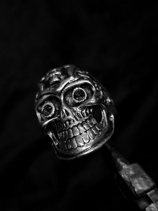 Menacing Laugh Vintage Skull Biker Ring